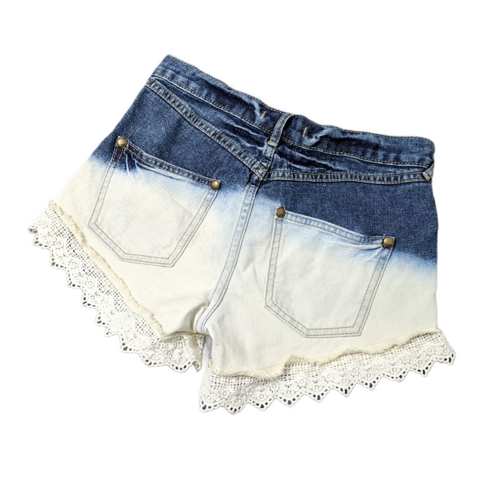 FREE PEOPLE High Rise Ombre Lace Denim Shorts 4 - Picture 5 of 7